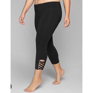 Everlast Womens Capri Leggings XL Black Sport Crisscross Hem Detail Athletic